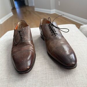 Santoni size 12 Classic Brown Leather Men's Dress Shoes